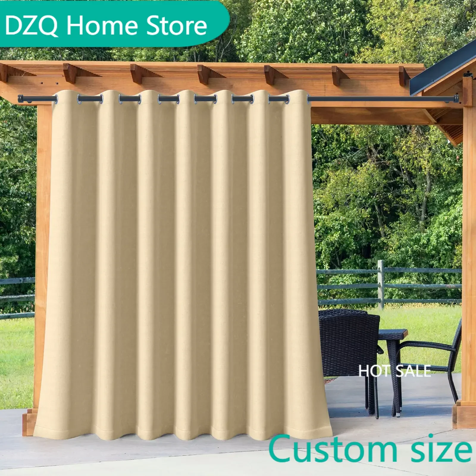 

Waterproof Outdoor Blackout Curtain, Patio Drape, for Sliding Door, Foyer, Arbor, Lanai, Beige, 1 Panel
