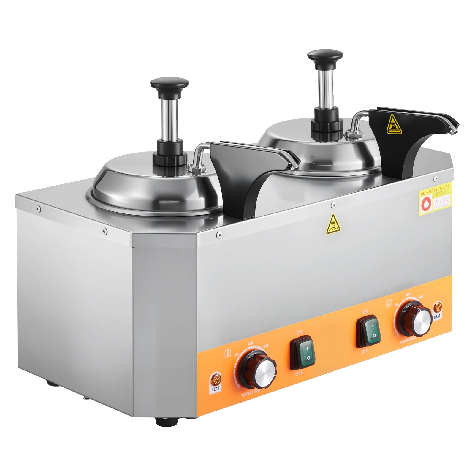 Hot Cheese Fudge Warmer Dispenser 2 x 2 L Double Pumps Stainless Steel Heated Dispenser for Fudge Chocolate