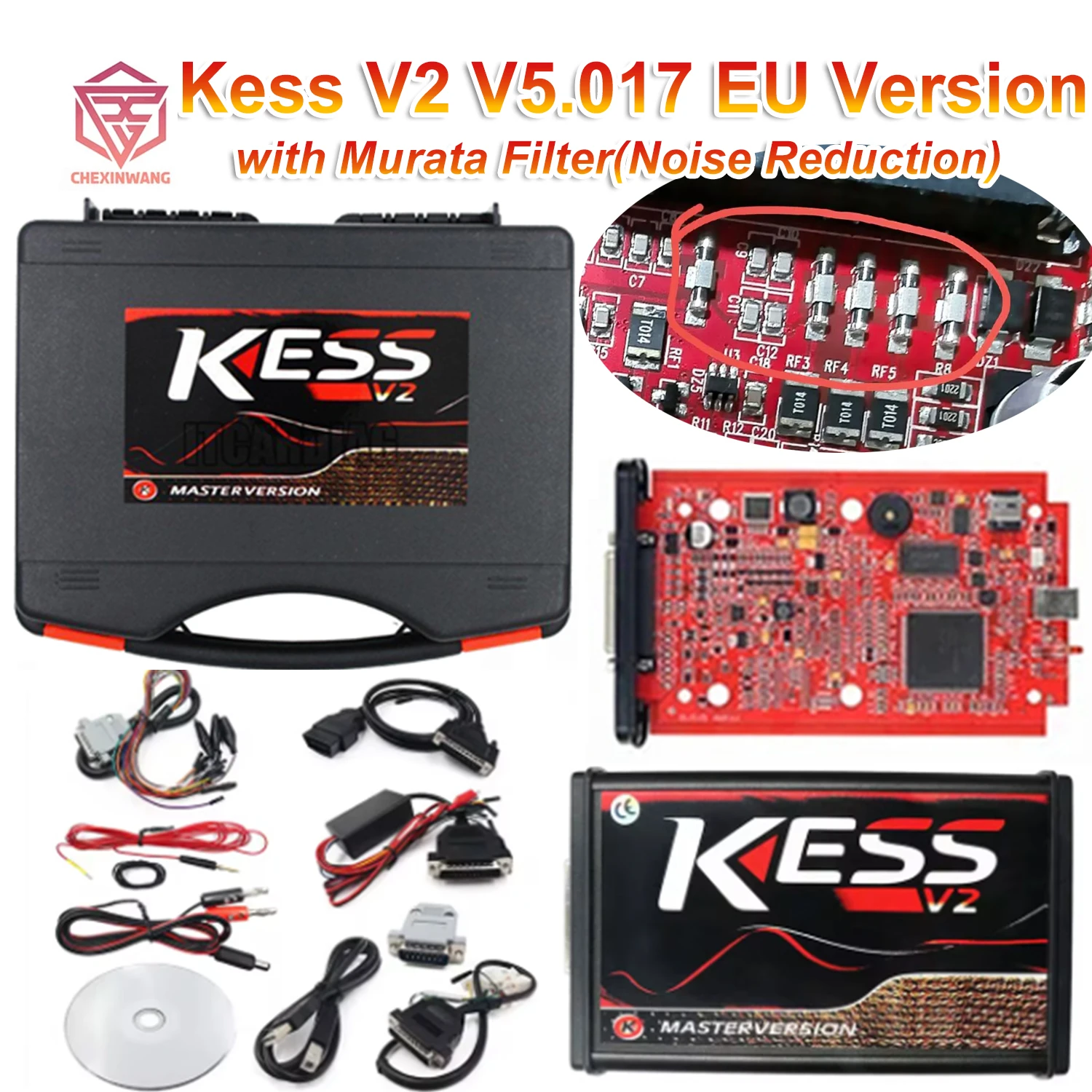 

Kess V2 V5.017 with Murata Filter Online 2.80 EU Red KTAG 7.020 2.25 OBD2 Car Trucks ECU Chip Tuning Kit Unlimited with Toolbox