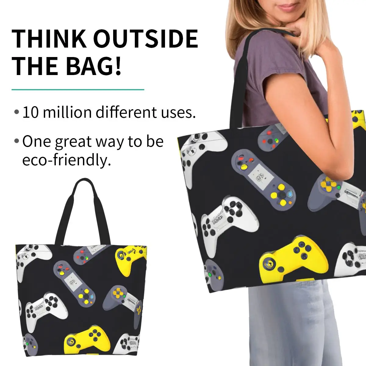 Gaming Controllers Pattern 2 Shopping Tote Bag Canvas Large Capacity Shoulder Bags Shopper Grocery Handbag for Women