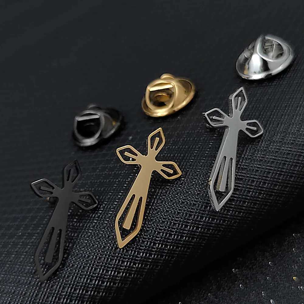 Classic cross hollow gold-plated badge, men\'s suit brooch, black lapel pin, clothing accessories set, boyfriend gift