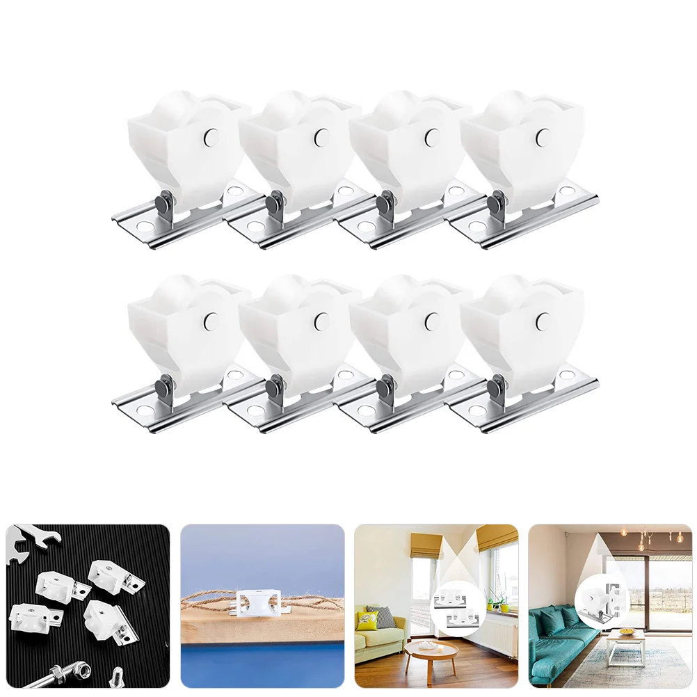 8 Pcs Roman Blind Curtain Accessories Pulley Bamboo Roller Lock 8pcs Tracks Rail Gliders for Pom Pulleys Rollers Shades