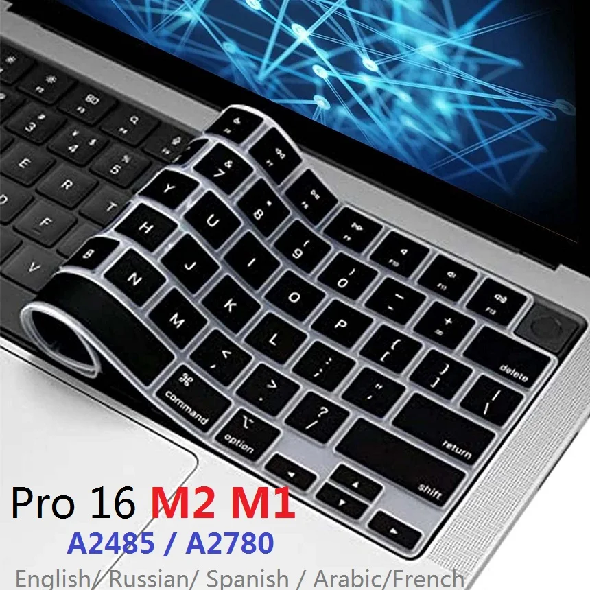 Capa TPU Macia para Macbook Pro, Pele de Teclado, UE, EUA, Espanhol, Russo, Árabe, Francês, Inglês, M2, M1, A2485, A2780, 2022, 2021