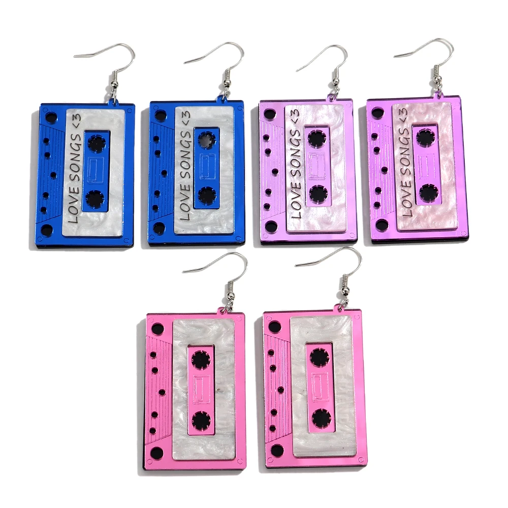 Funny Acrylic Cassette Tape Drop Earrings Creative Colorful Rock Recorder Earring for Women Party Jewelry Gifts