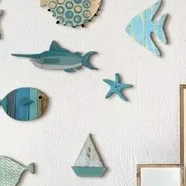 10pcs/set Fish Wall Decor Wooden Fish Hanging Beach Theme Bathroom Art Nautical Coastal Ocean Home Decoration