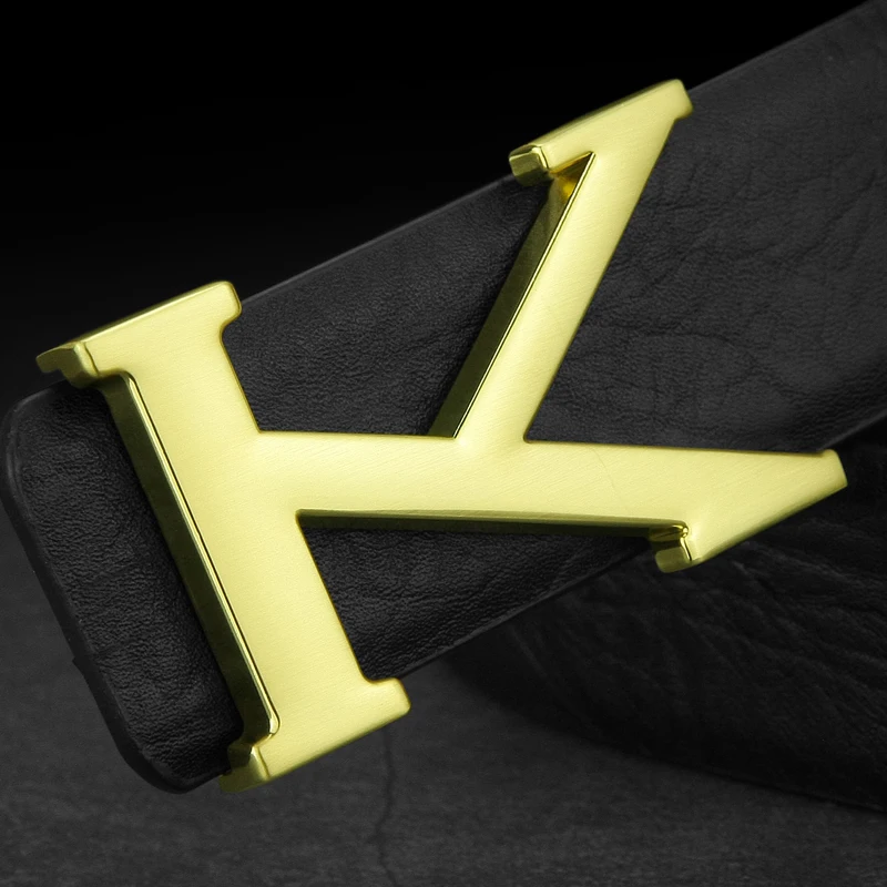 New Black K Letter Belt Men\'s Luxury Fashion High Quality Belt Leather Designer Men\'s Belt Coffee Color Cowskinceinture