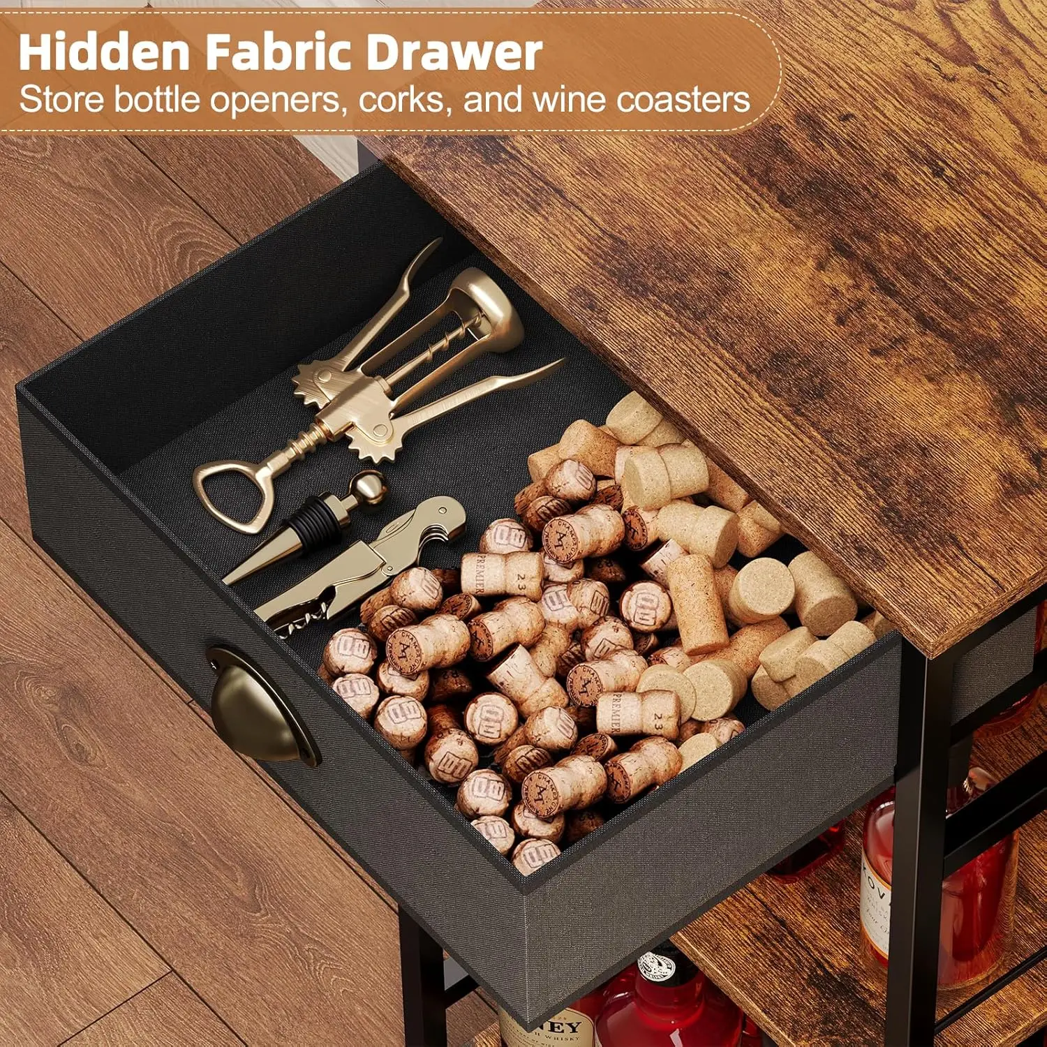 3-Tier Wine Rack with Drawer, Freestanding Bar Cabinet for Home Kitchen Apartment