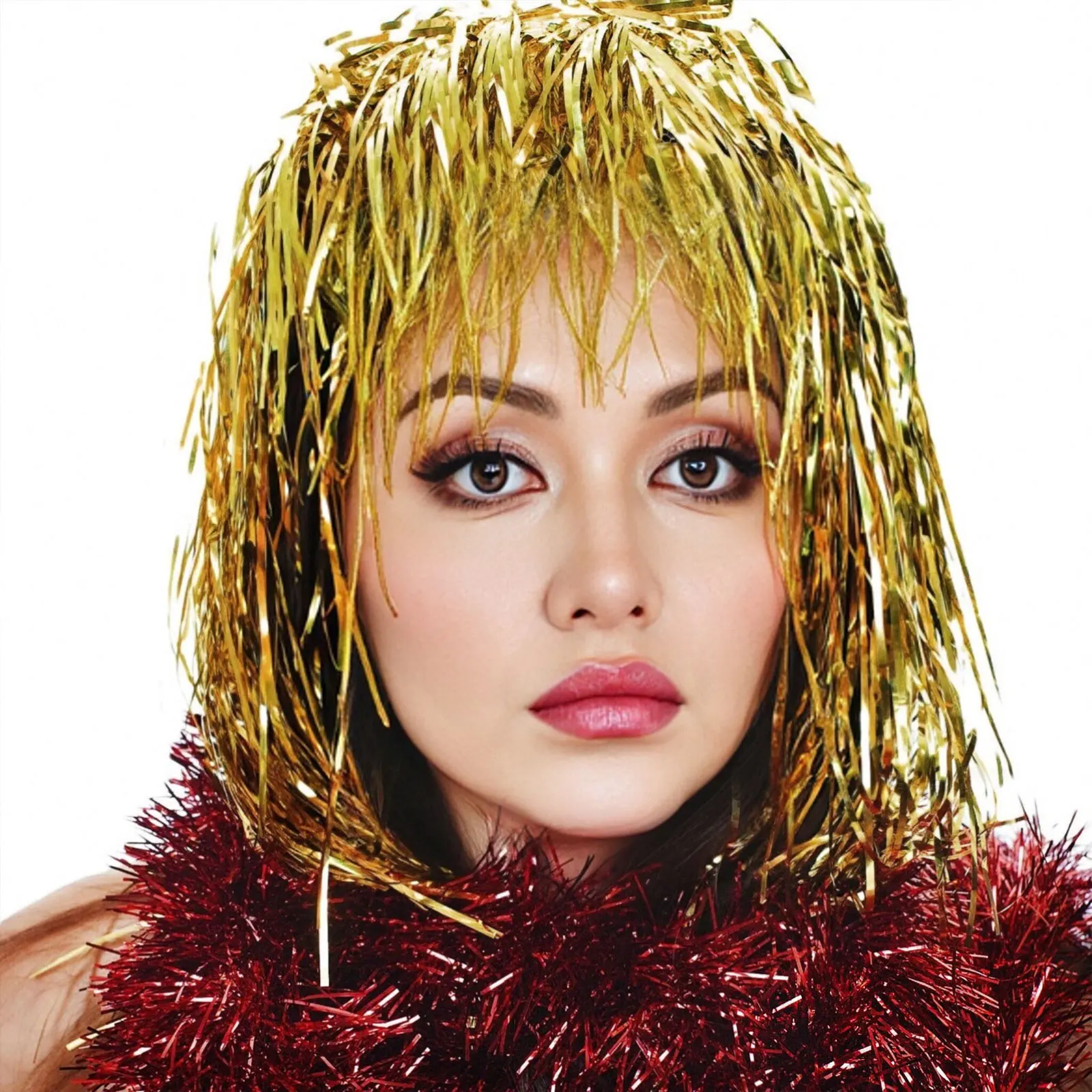 6 قطع بهرج الباروكات فستان بتصميم حالم لامعة شعر مستعار للحفلات الكبار لمعان معدني تأثيري لوازم لحفلات أداء المرحلة