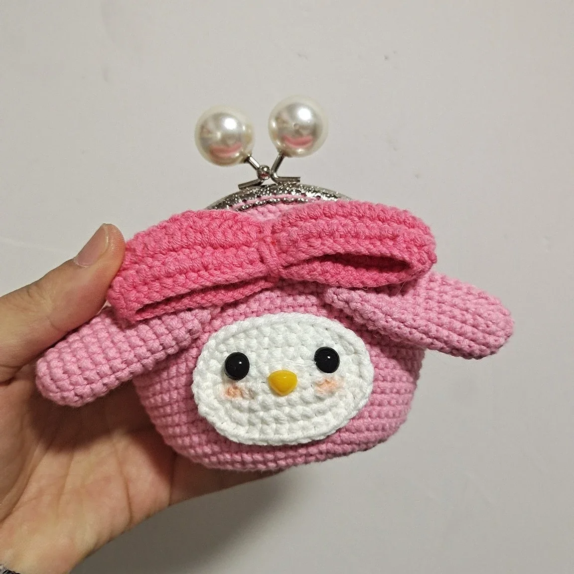 Hand-crocheted Wool 8.5cm Gold Hand Hold Single Shoulder Oblique DIY Coin Mobile Phone Bag for Children