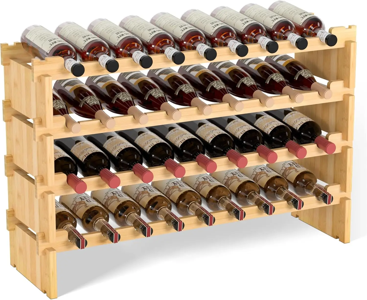 

36 Bottle Wooden Wine Rack Stackable Storage for Cabinet Countertop Freestanding Floor Yellow