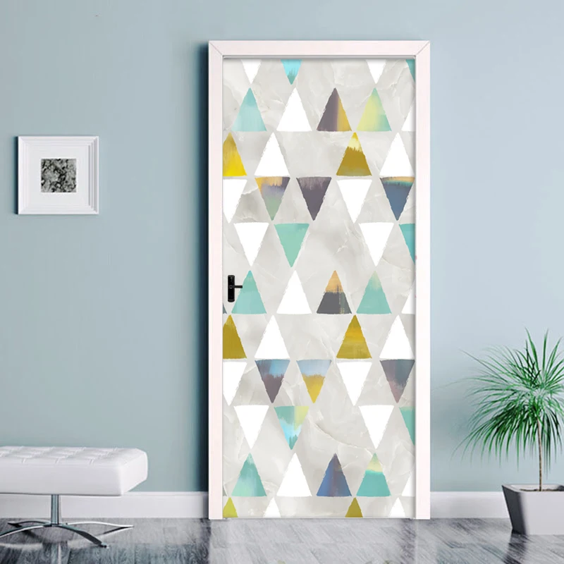 3D Colorful Geometric Figures Door Sticker Photo Wallpaper Living Room Study Door Decor PVC Self Adhesive Waterproof Mural Decal