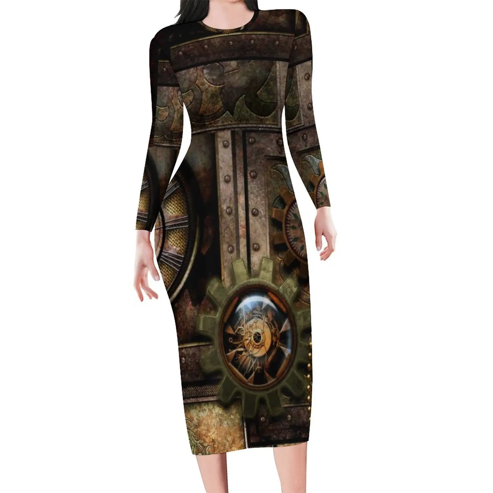 Wonderful Steampunk Design Dress Long Sleeve Technology Edel Mechanical Streetwear Dresses Ladies Holiday Club Bodycon Dress