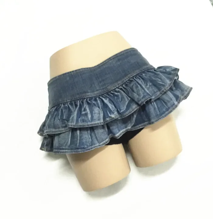 Pantaloncini a pieghe con volant Gonne Gonna estiva da donna a vita bassa Gonna di jeans Mini gonne di jeans Gonna sexy da esterno
