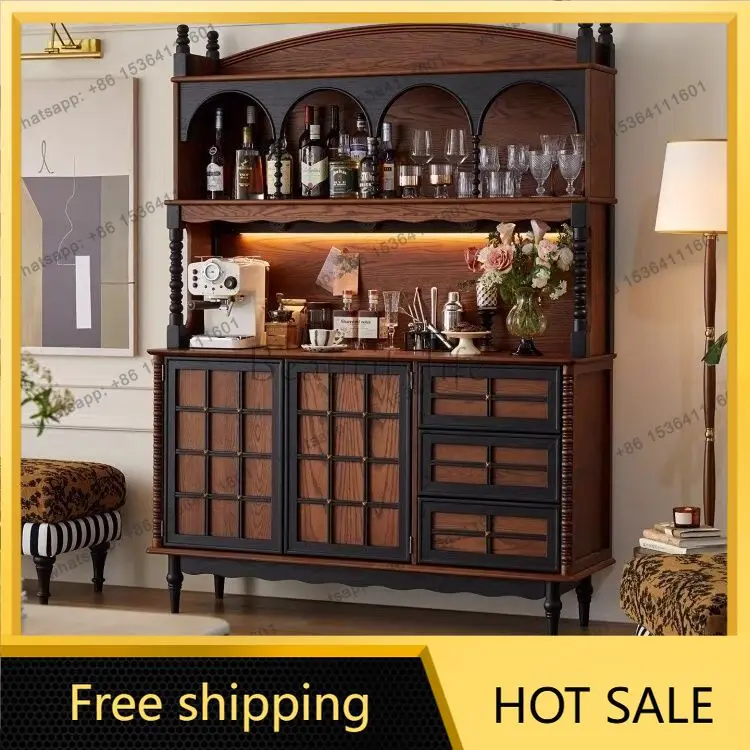 LJY French integrated solid wood dining side living room wine cabinet coffee high cabinet