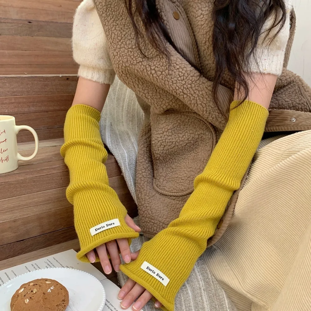 Koreanischen Stil Gestrickte Warme Ärmel Einfarbig Y2k Lange Fingerlose Ärmel Elastische Spicy Girl Woolen Arm Handschuhe