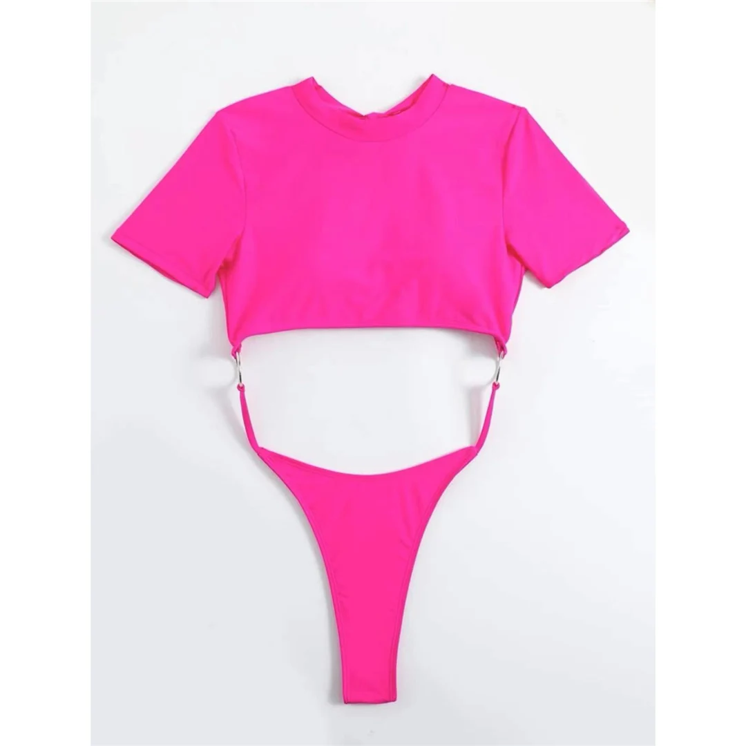 Sexy 9 Farben Mini Micro Thong Cut Damen Badeanzug Einteiliger Badeanzug Kurzarm Badebekleidung Badeanzug V5058 – Detail 13