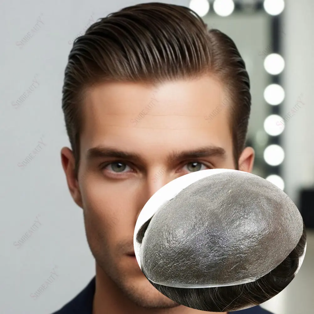 

Темно-коричневый 0,02 мм ультратонкая кожа мужской капиллярный протез невидимая естественная линия волос система человеческих волос мужской парик шиньон