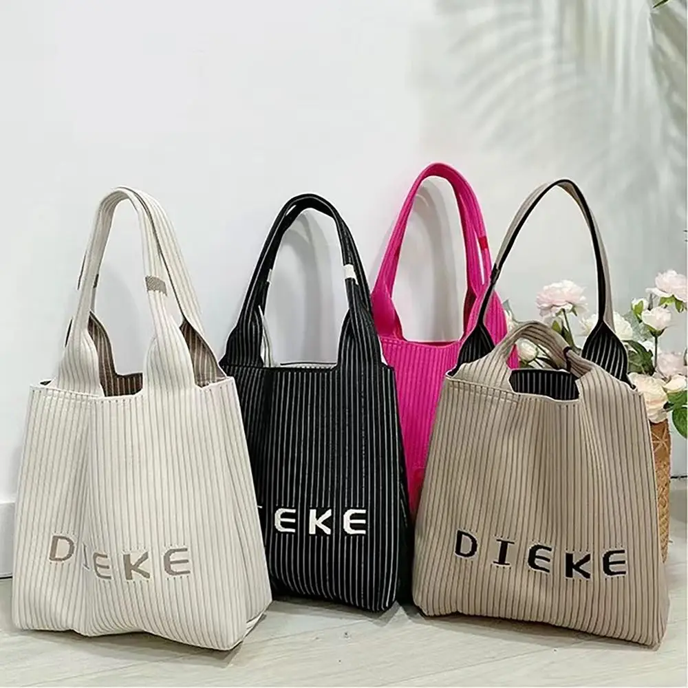 Casual Streak Shoulder Bag Handmade High-capacity Handbag All-match Letter Printing Knitted Bag for Women Girls