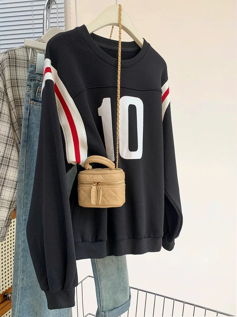 

2024 New Early Autumn American Style Fashionable Street Black Round Neck Hooded Sweatshirt Pullover Long Sleeve Loose Top