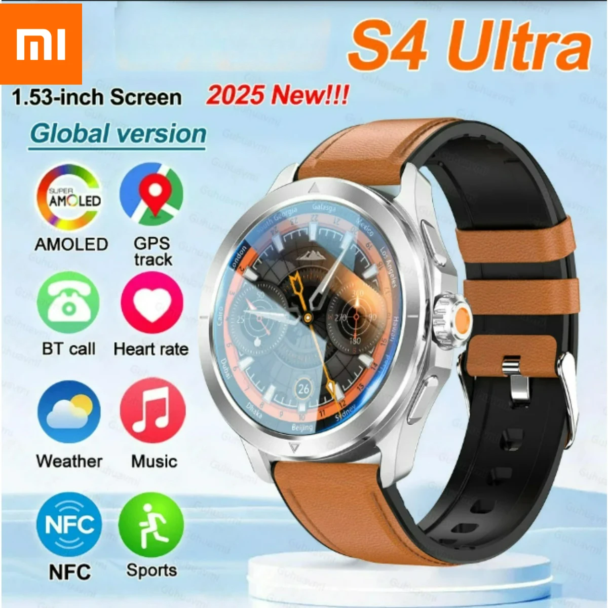 

Xiaomi New S4 Ultra Спорт на открытом воздухе Смарт-часы Мужчины AMOLED Экран NFC GPS Компас Сердечный ритм Водонепроницаемые Bluetooth-вызовы SmartWatch