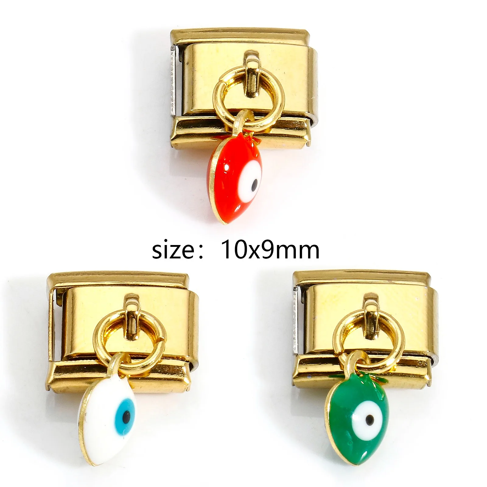 1pc Stainless Steel Italian Charm Links  Rectangle Eye Double-sided Enamel Buckle For DIY Bracelet Jewelry Making 10mm x 9mm