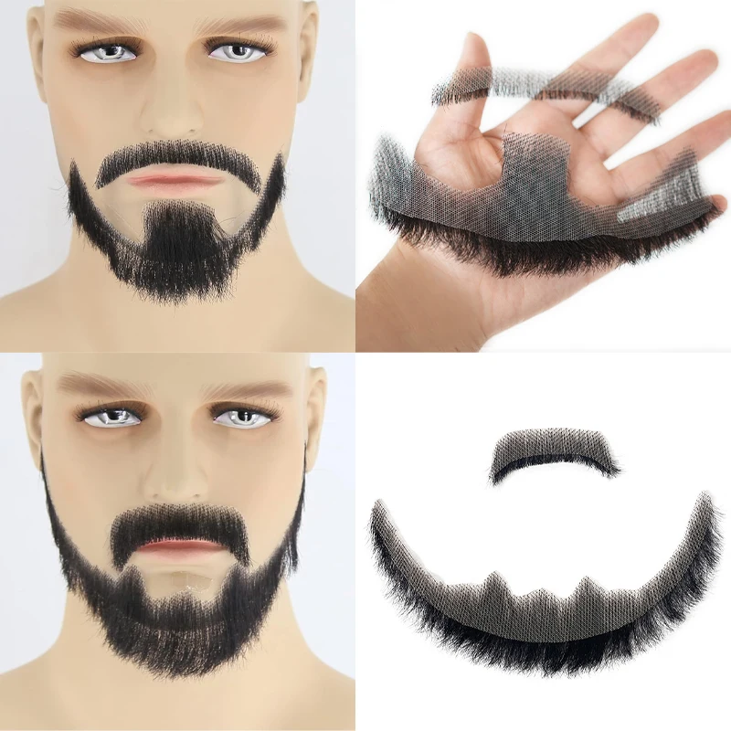 

100% Human Hair Beard Realistic Fake Moustache for Men Makeup Facial Hair Hand Made By Invisible Beards Cospaly Party Prop