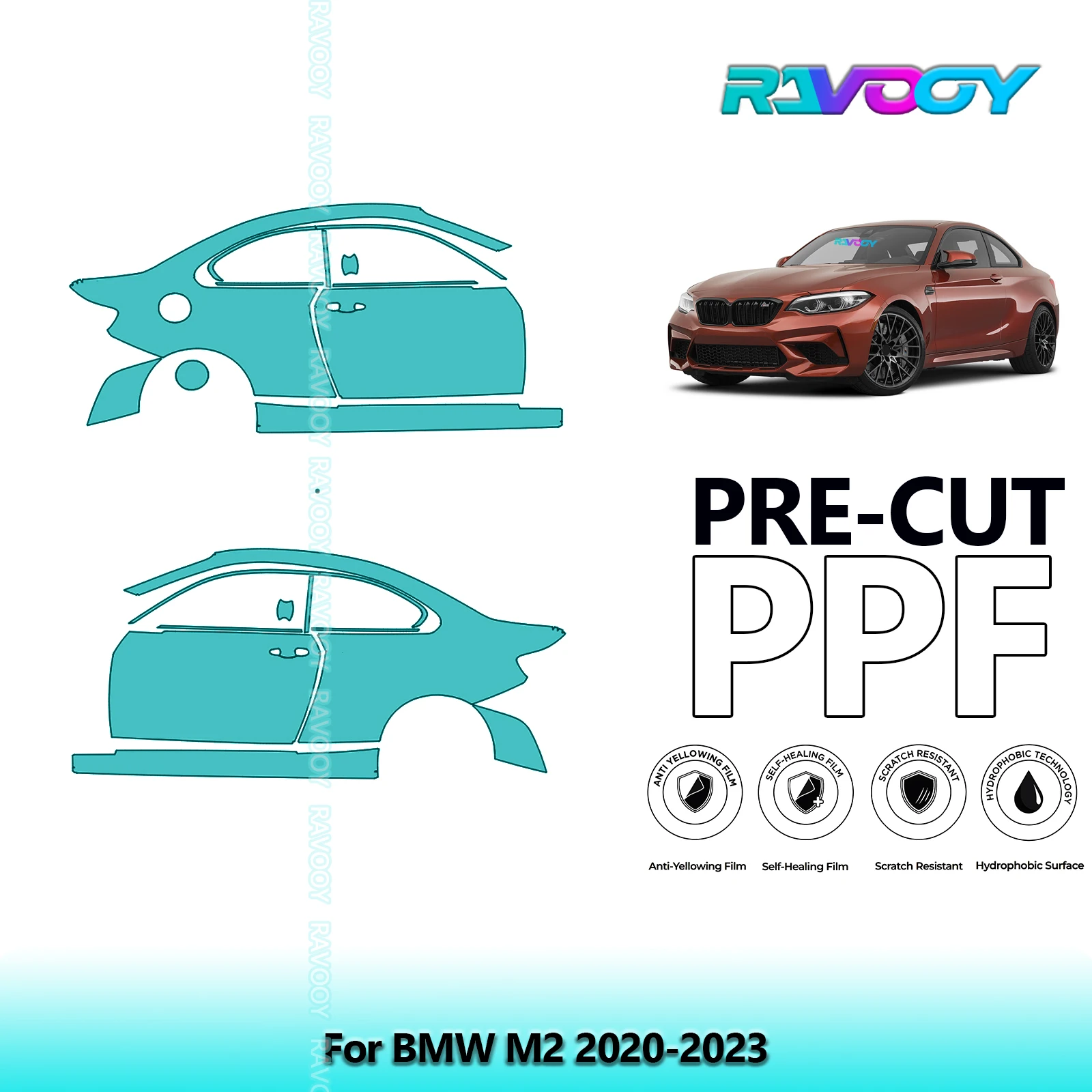 

For BMW M2 2020-2023 8.5mil Clear Matte Pre-Cut PPF Door & A/B Pillar Kit TPU Paint Protection Film Set