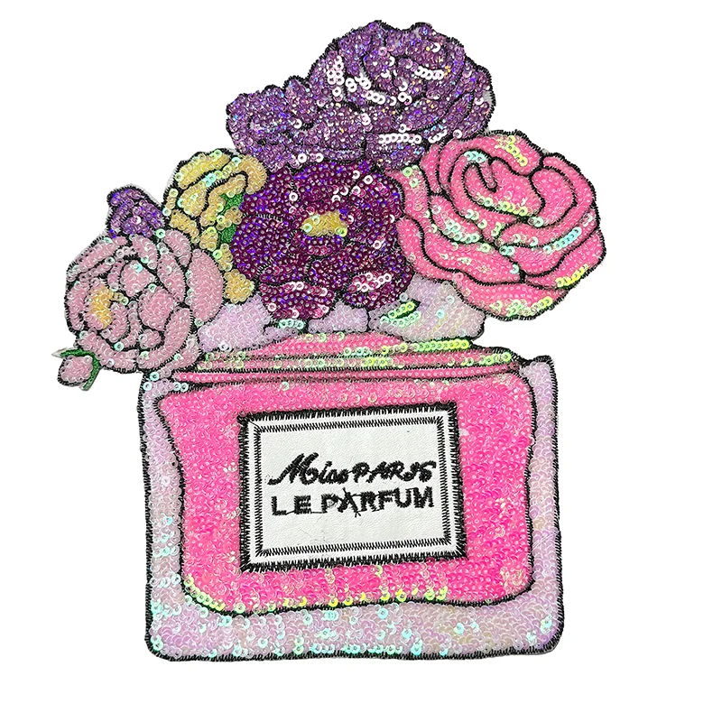 1 Stück 17,5 * 20 cm Eisen auf Rose Pailletten Patch Modische Blumenkorb Stickerei Applikation DIY Kleidung Zubehör