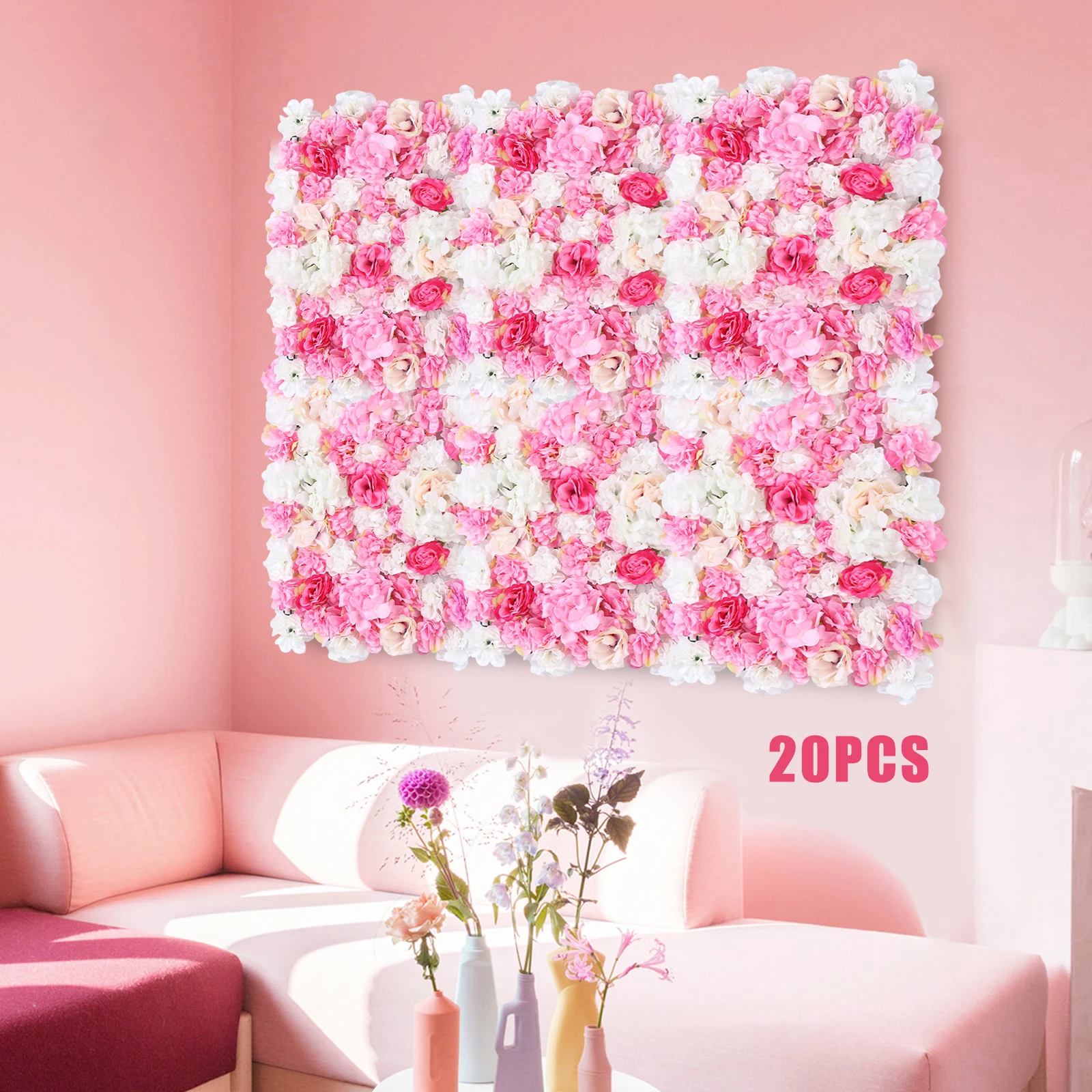20* Premium Silk Flower Artificial Rose Flower Wall Panels Three-dimensional Design Flower Decorations Wedding Party Festival