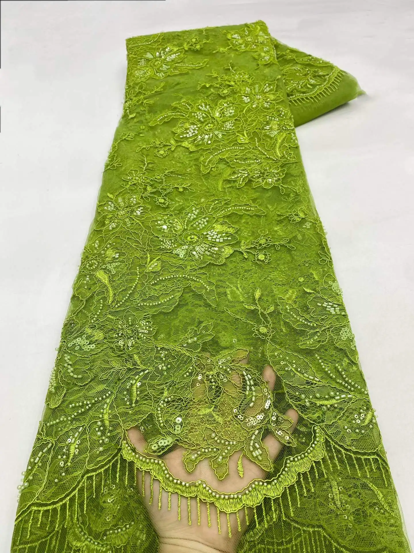 Super Top Lace Fabric for Paty Dress Luxury Embroidery Beads Net Lace with Sequins Wedding Party Dress