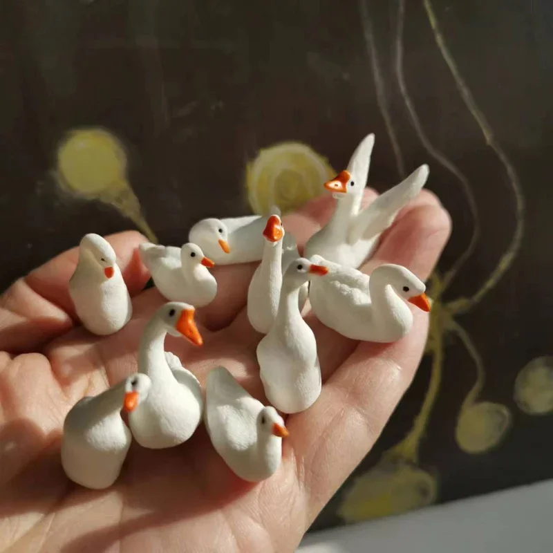 10Pcs/white swans/miniatures animal/cute/fairy garden gnome/moss terrarium decor/crafts/bonsai figurine/DIY doll house supplies