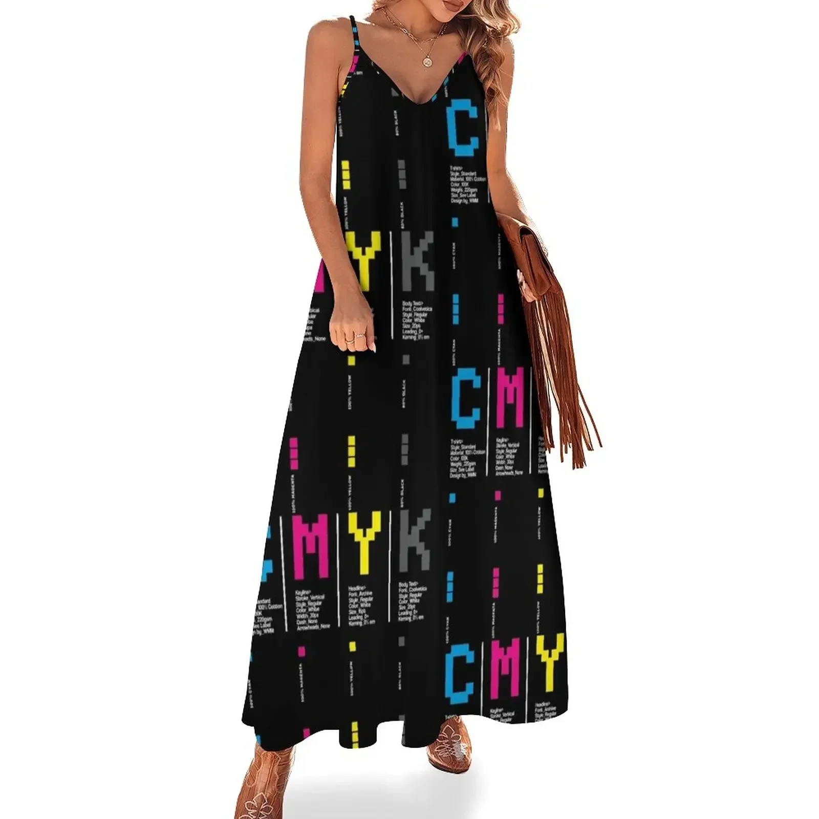 CMYK Color Typography Typeface Prepress Graphic Design Sleeveless Dress clothes for woman Dress