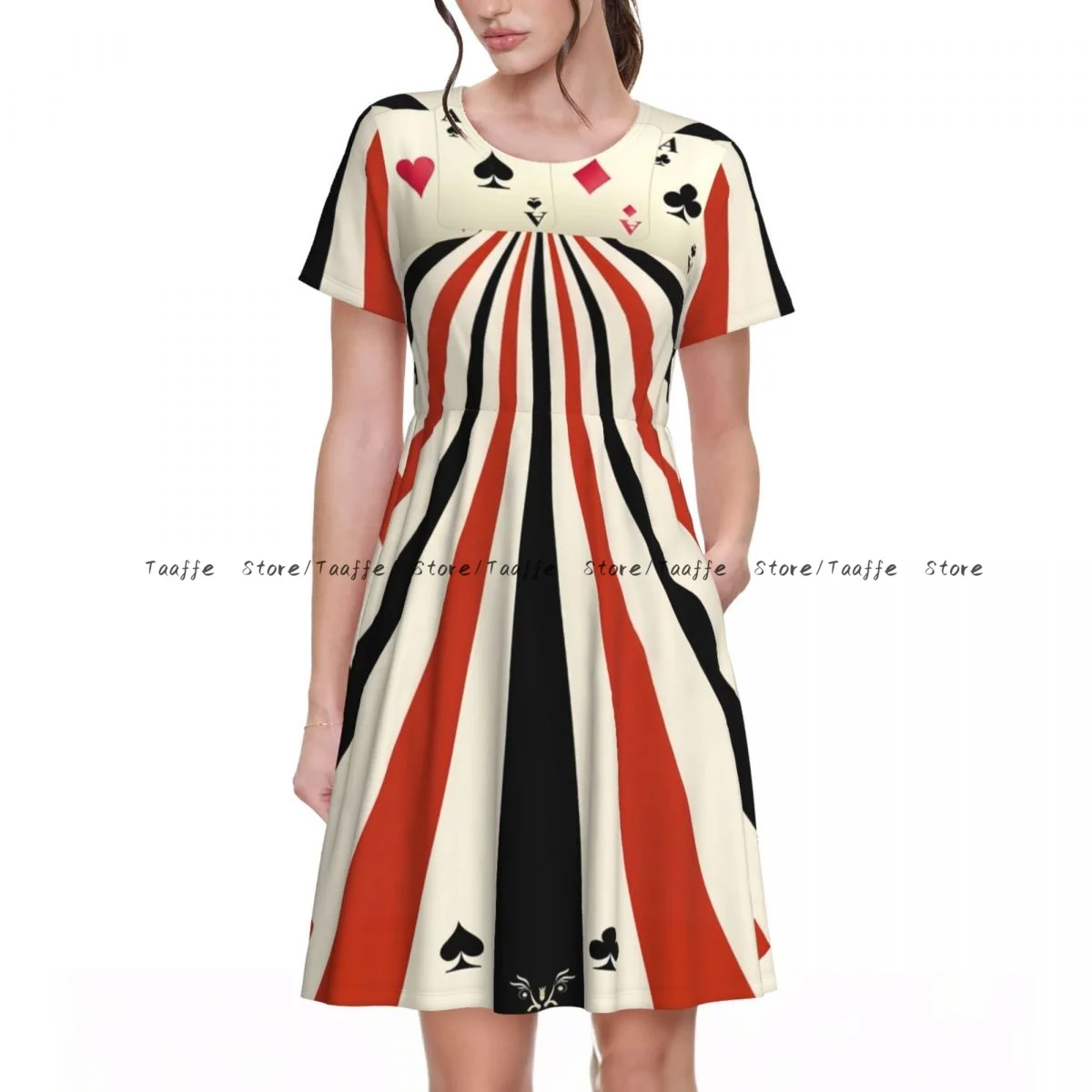 فستان نسائي الآس من الماس أوراق اللعب قلوب البستوني نوادي الصيف أنيقة س الرقبة قصيرة الأكمام الإناث فستان طويل فضفاض غير رسمي #1