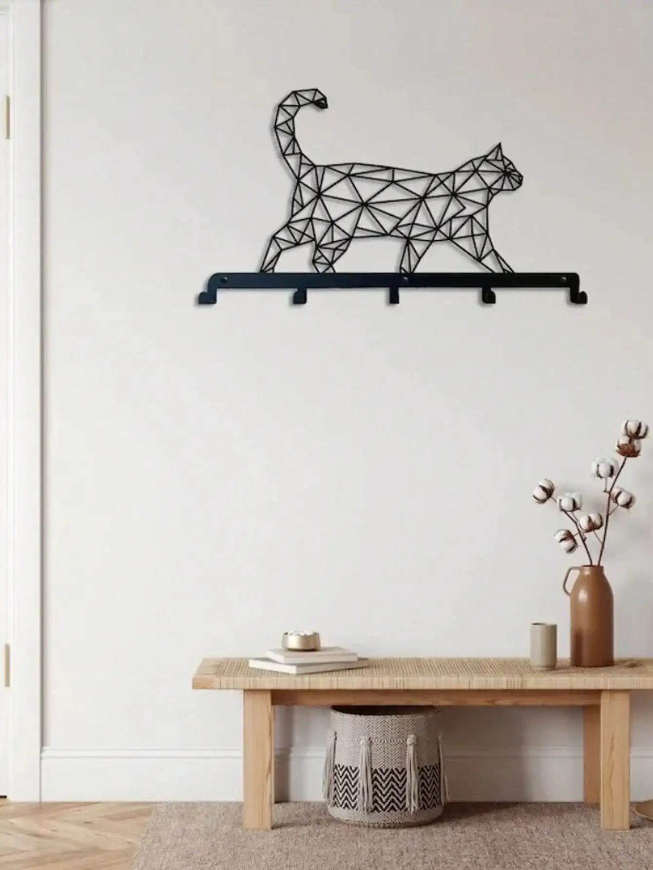 1Pc Black Cat Metal Key Hanger Wall Decor For Bedroom Home Gift