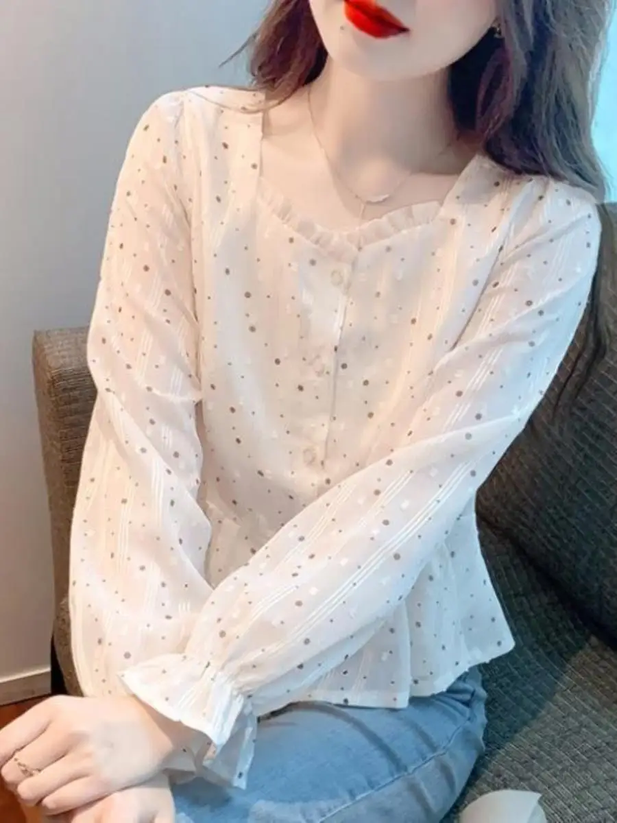 春秋長袖シフォンシャツ-レディース-ウエストシェイプトップ-若々しく上品なツーピースセット-花柄-qingkouブランド-新品-2025