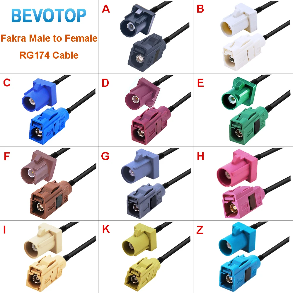 Fakra RG174 Cable A B C D E F G H I K Z Type Male to Female Pigtail Fakra Plug RG174 Coaxial Cable for GPS Car Radio Antenna