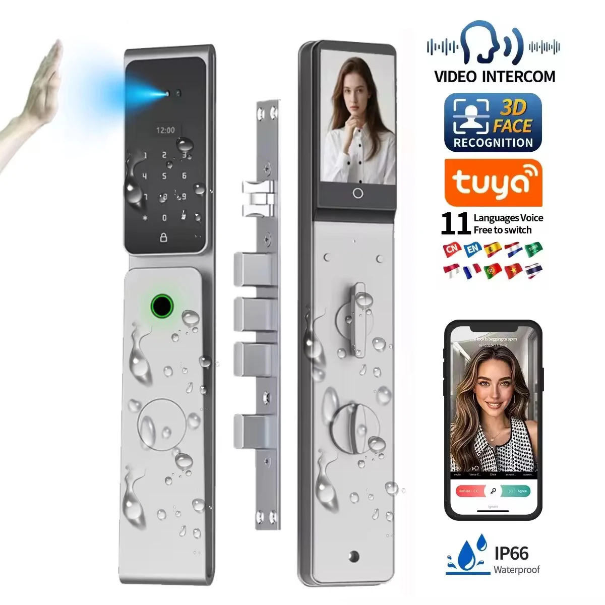 Tuya Ultra-Thin Smart Lock Waterproof Biometric Multifunctional Product with Tuya App Connectivity