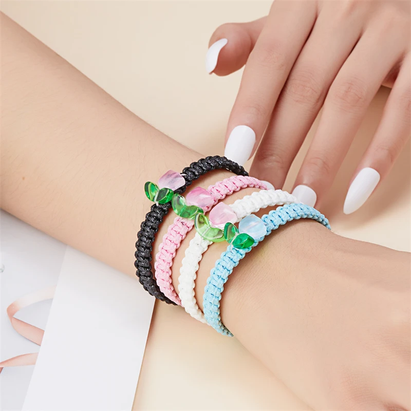 Korean Sweet Tulip Bracelet for Women Fashion Flower Handmade Braided Rope Adjustable Bracelets Friendship Party Jewelry Gifts