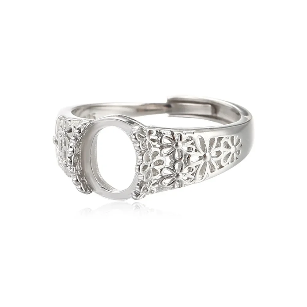 White Gold Plated 925 Silver Adjustable Ring Blank for 6x8mm/7x9mm/8x10mm/9x11mm/10x12mm/12x16mm/13x18mm Oval Cabochons