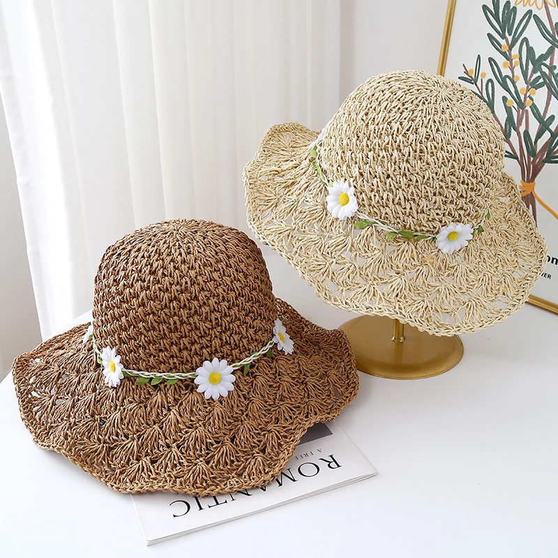 

Панама Летние шляпы для женщин Пляжные аксессуары Цветочный солнцезащитный козырек с широкими полями Солнцезащитный крем Повседневная шляпа от солнца Женская складная шляпа от солнца