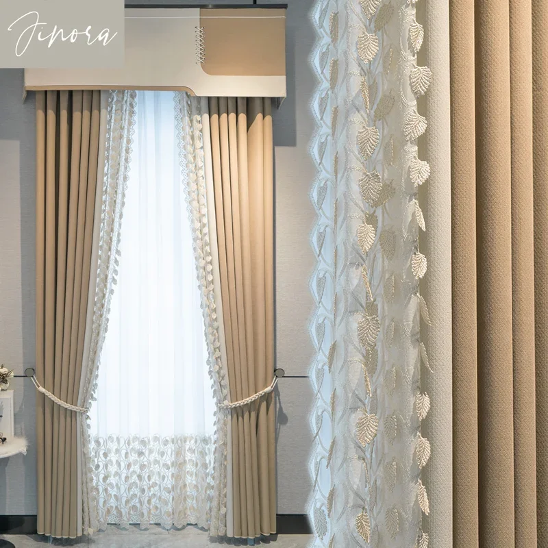 

Light Luxury Embroidered Curtains for Living Room Bedroom Villa Modern Simple Thickened Blackout Curtain Fabric High-end Custom