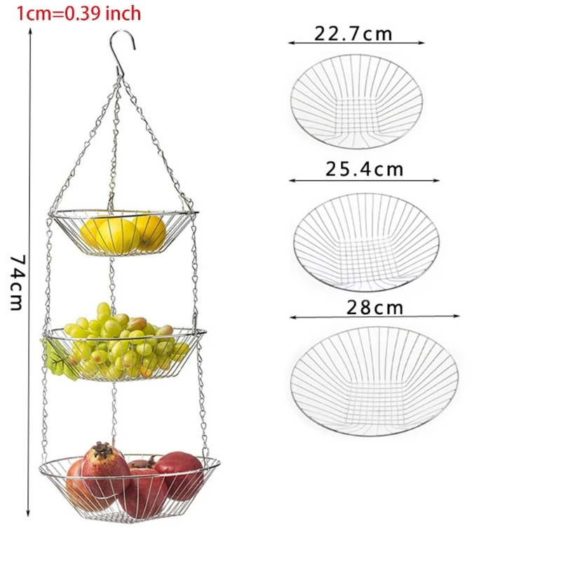 3 Tiers Hanging Fruit Basket Iron Wire Holder Rack Vegetable Storage Bowl Container