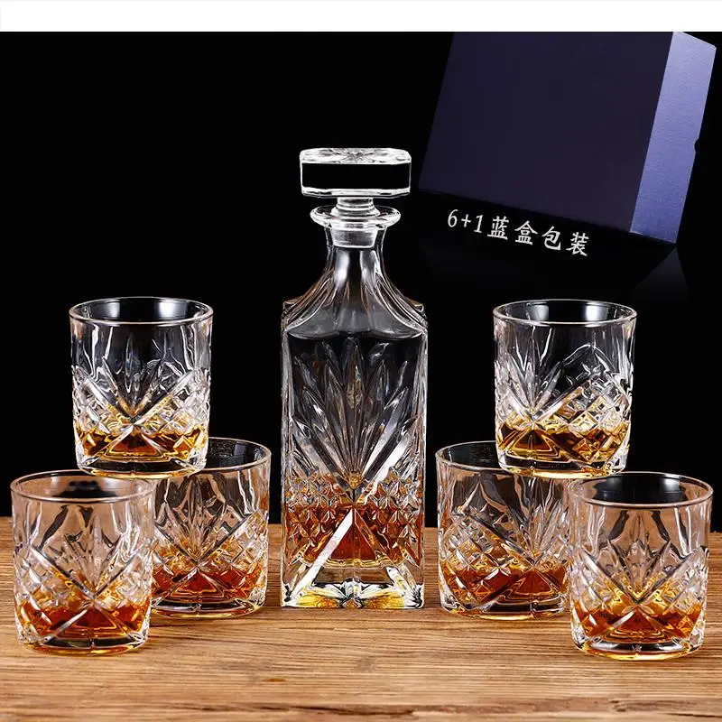 European Style Crystal Glass Whiskey Seven-piece Set Bar Wine Transparent Drinkware Present Delicate Gift Box