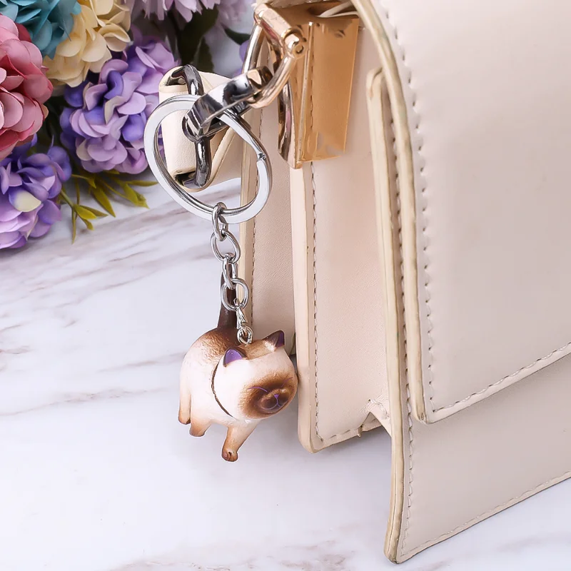 Novel Simple Cute Simulation Cats Keyring Personality British Shorthair Keyring Bag Pendant Cure Flower Cat Keychain Friend Gift