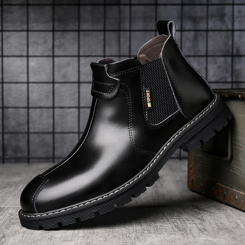 

2024 Autumn Winter Black Ankle Boots Men Comfortable Warm Plushed Leather Men's Chelsea Boots Classic Tooling Boots botas hombre