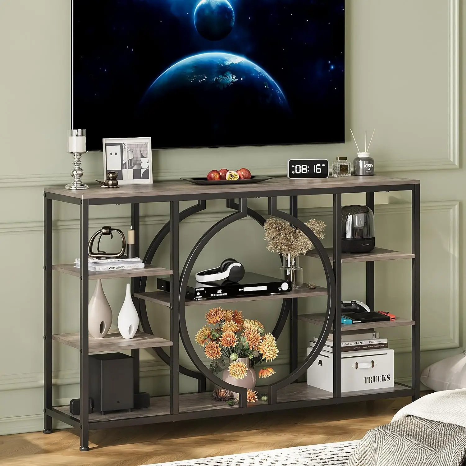 

47 Industrial Console Tables for Entryway Rustic Sofa Table Behind Couch 4 Tier Wooden Shelves Entry Table with Storage f