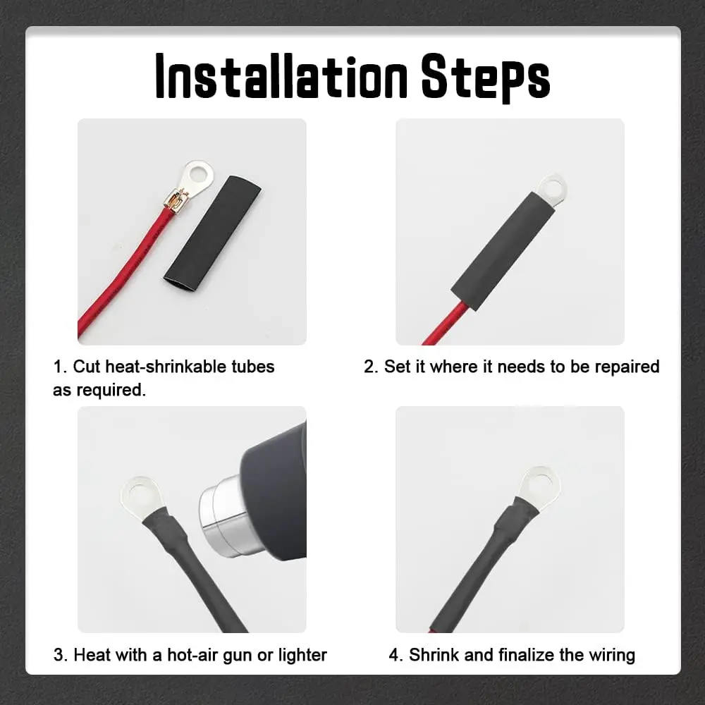 Black Heat Shrink Tube Cable Insulation Sleeves Thermoresistant Tubing Shrink Wire Wrapping Electrical Connection Assortment Kit