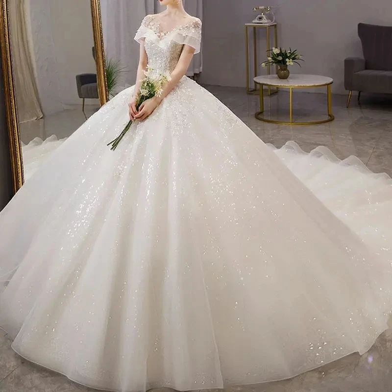 

Main wedding dress, new bride, big tail, luxury, one-shoulder temperament, high-quality texture