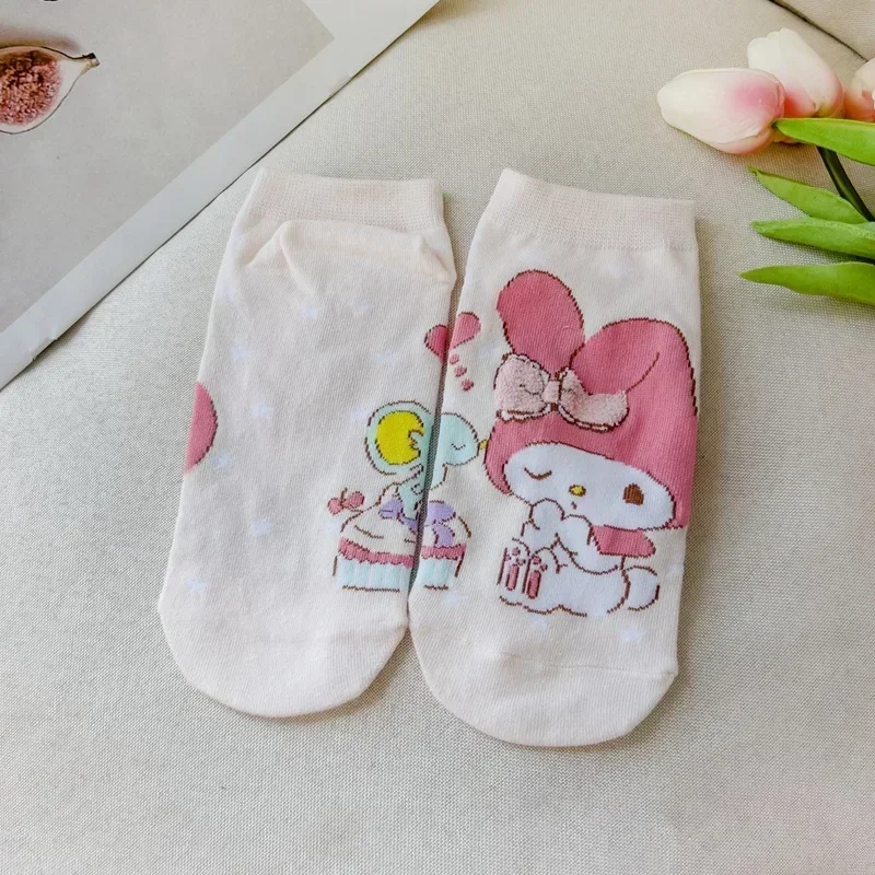 5 pares doce sanrio minha melodia dos desenhos animados algodão respirável meias quentes bonito feminino meninas invisível meias de natal presentes das crianças