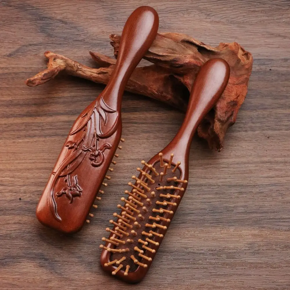 Anti Static Wooden Massage Comb Scalp Relax Natural Wood Sandalwood Scalp Massager Handmade Wide Tooth Air Cushion Hairbrush